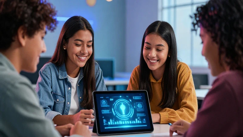 Estudiantes mexicanos sonriendo en ambiente digital