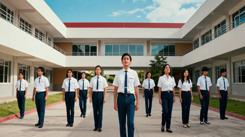 Estudiantes mexicanos en campus moderno y luminoso