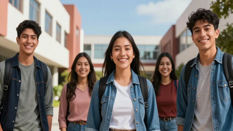 Estudiantes mexicanos felices en moderno campus