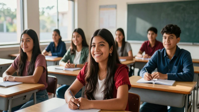 Estudiantes mexicanos felices en aula moderna
