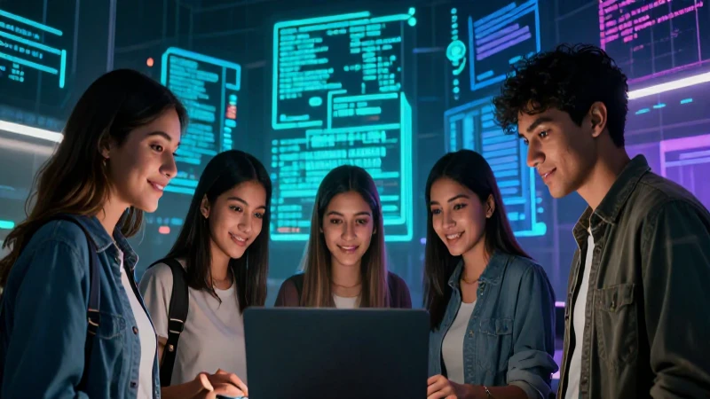 Estudiantes mexicanos colaborando en campus moderno