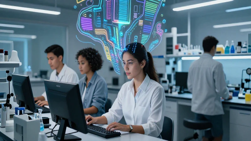 Jóvenes programadores mexicanos en un lab futurista