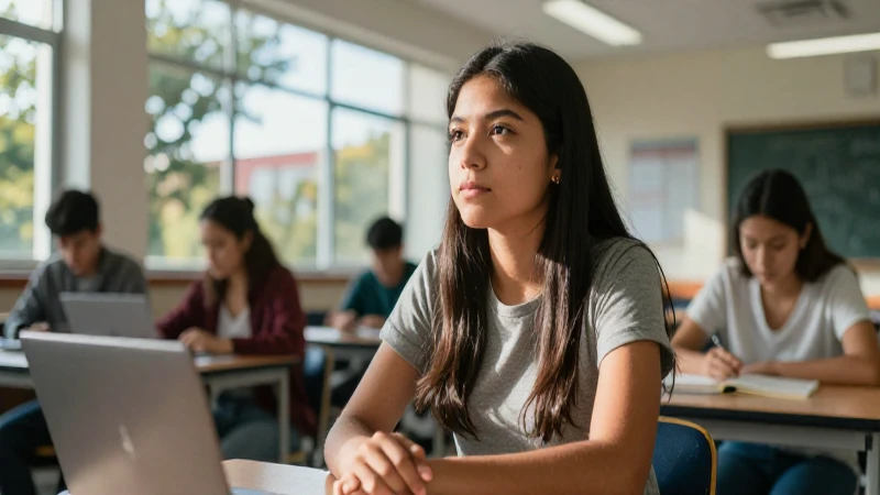 Estudiante mexicano decidido en moderno campus vibrante