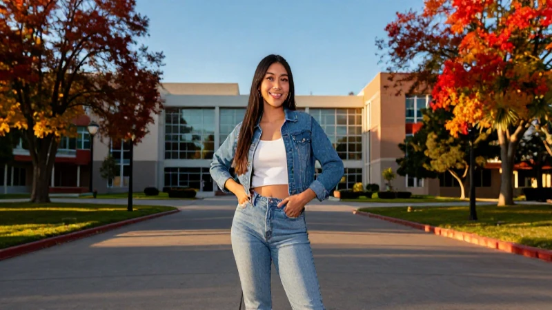 Estudiante mexicano vibrante en campus moderno
