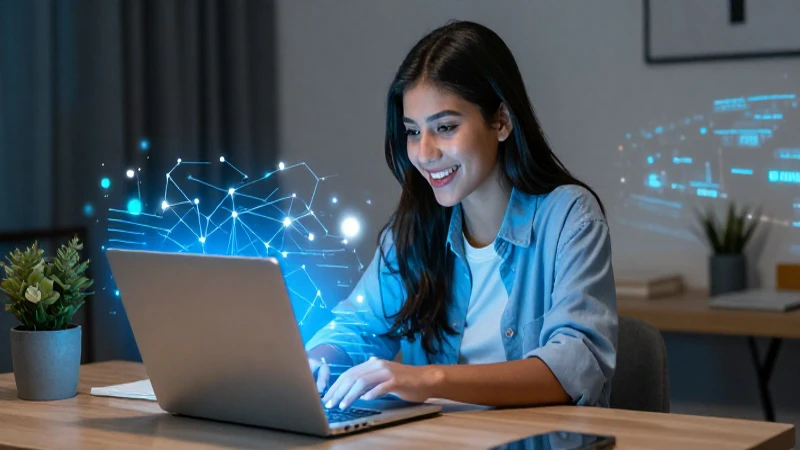 Estudiante mexicano sonriente con luz digital vibrante