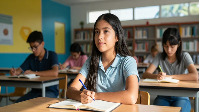 Estudiante mexicano moderno en luz de escuela