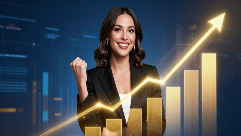 Mujer mexicana exitosa con gráfico de inversión dorado