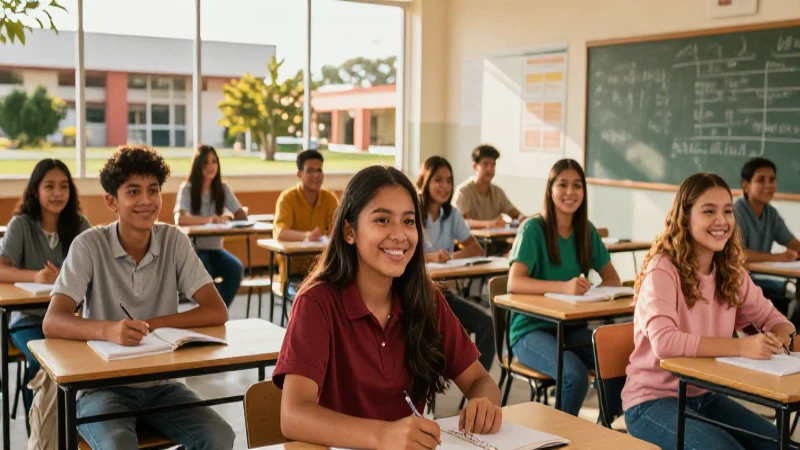 Estudiante mexicano sonriendo en aula moderna