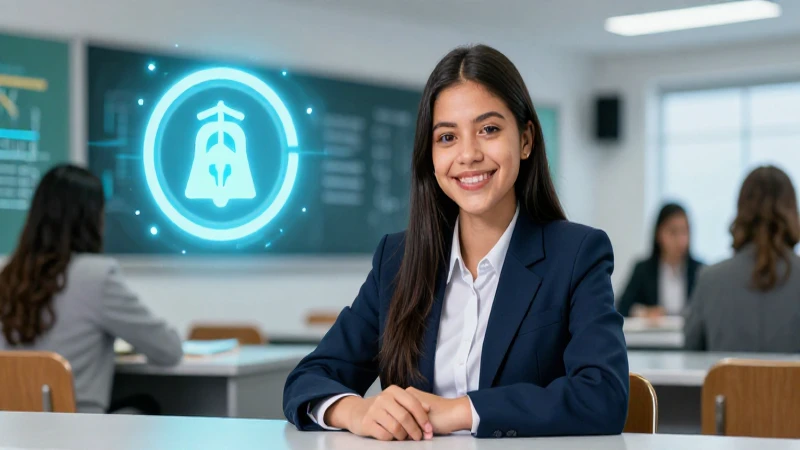 Estudiante mexicano brillante en universidad futurista