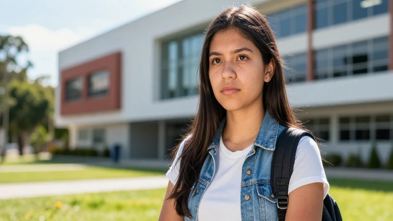 Estudiante mexicano vibrante en campus moderno