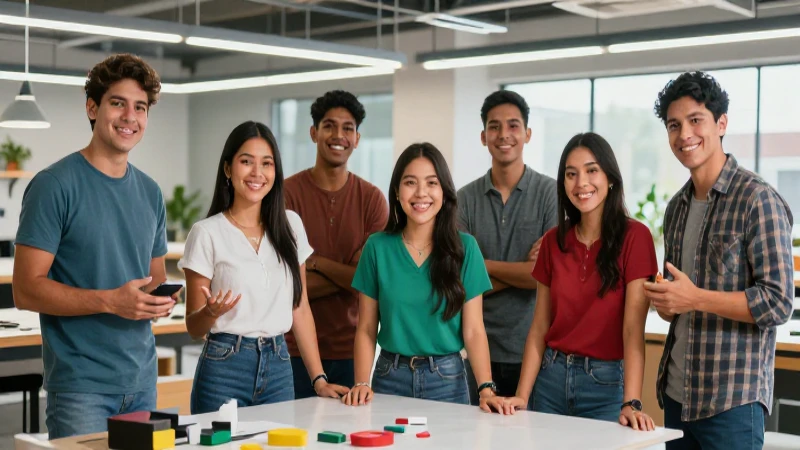 Jóvenes mexicanos colaborando, vibrantes y optimistas