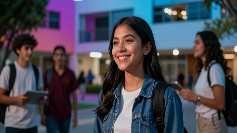 Ambituoso estudiante mexicano en campus vibrante