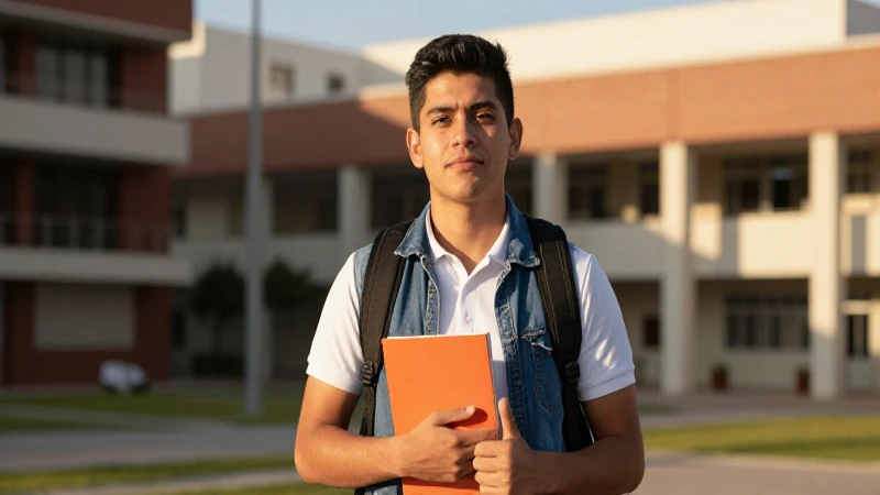 Estudiante mexicano exitoso en un ambiente universitario luminoso