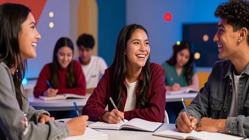 Estudiantes mexicanos estudian y ríen en un aula vibrante