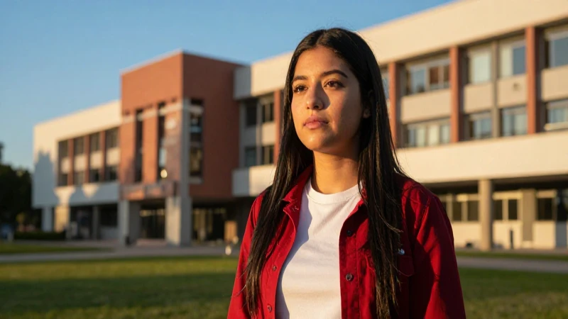 Estudiante mexicano en campus con luz dorada