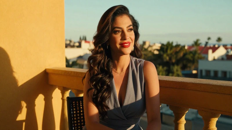 Mujer mexicana elegante en balcón al atardecer