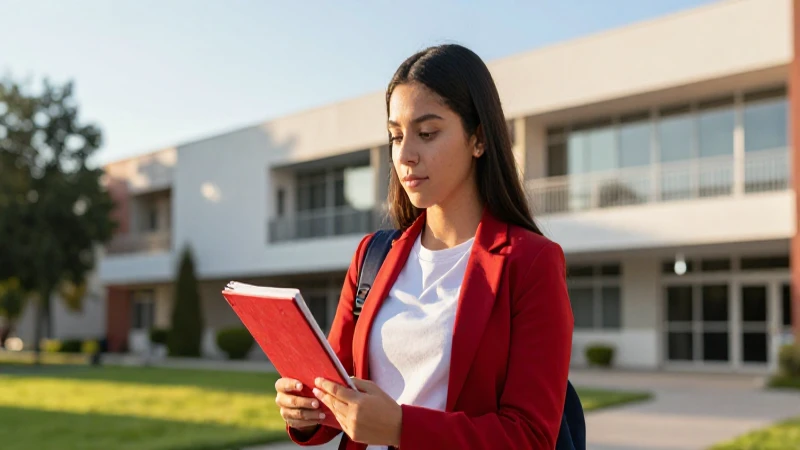 Estudiante mexicana en campus con luz dorada