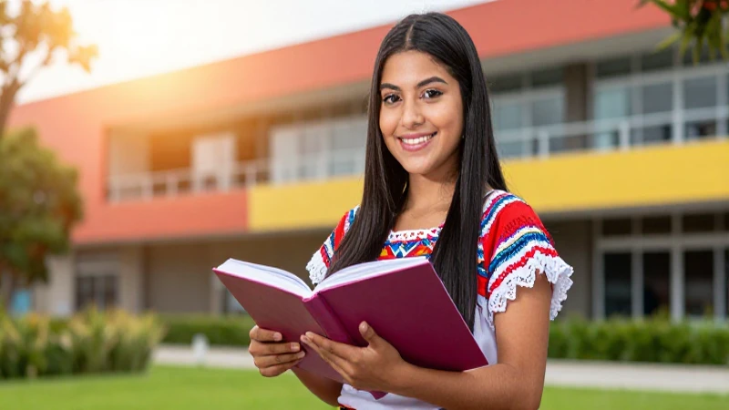 Estudiante mexicana exitosa y sonriente con libro