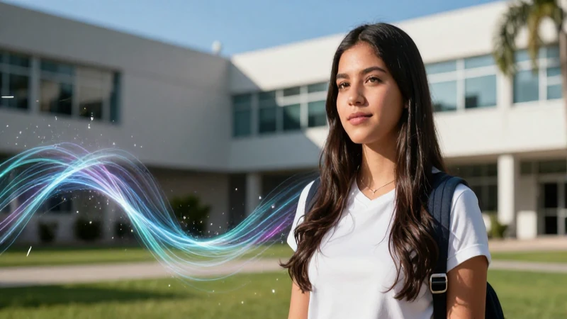 Estudiante mexicano atractivo en campus universitario moderno