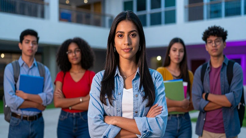 Estudiantes mexicanos en campus universitario moderno