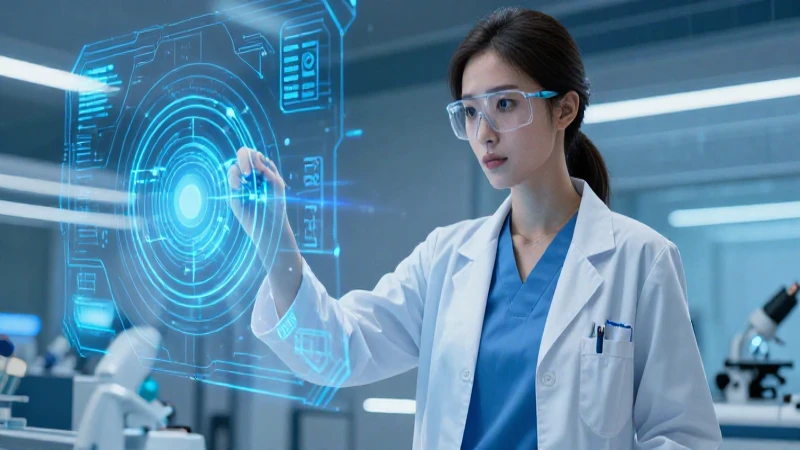 Joven profesional con atuendo futurista en laboratorio