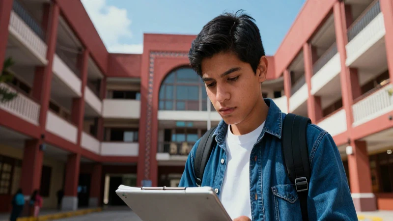 Joven mexicano estudioso en campus arquitectónico