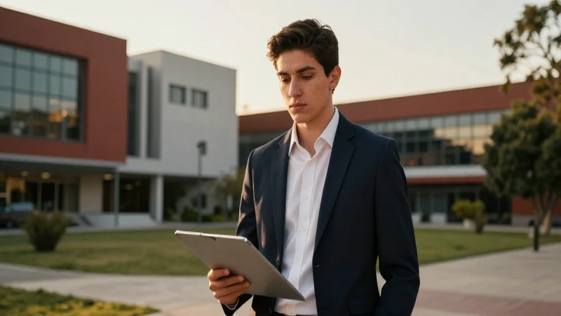 Retrato cinemático de estudiante mexicano en campus