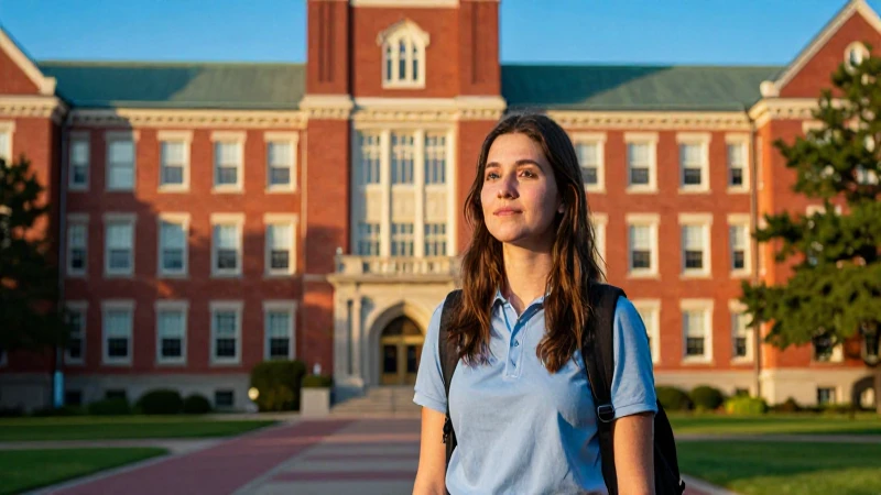 Joven estudiante atractivo en un campus histórico