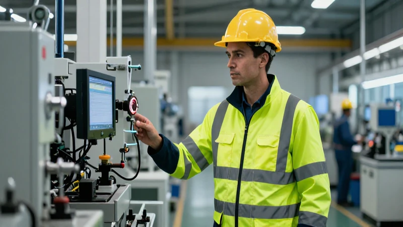 Inspector de seguridad en fábrica moderna
