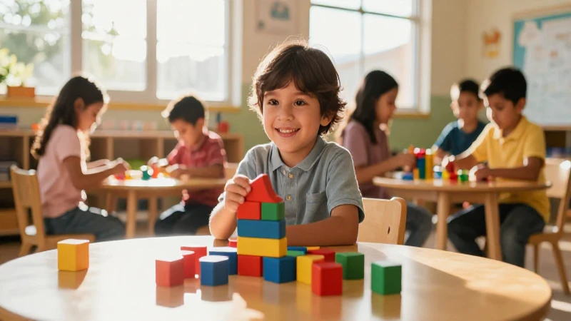 Niño mexicano sonríe en aula moderna y luminosa