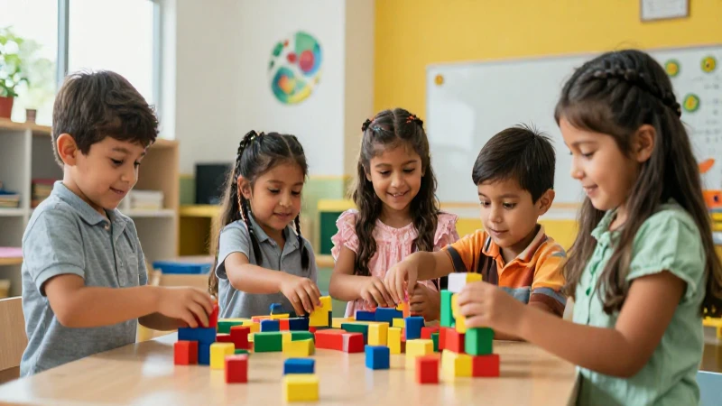 Niños mexicanos alegres jugando con bloques vibrantes