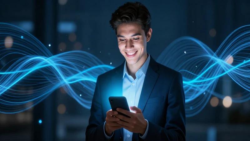 Joven profesional sonríe ante conexiones financieras seguras