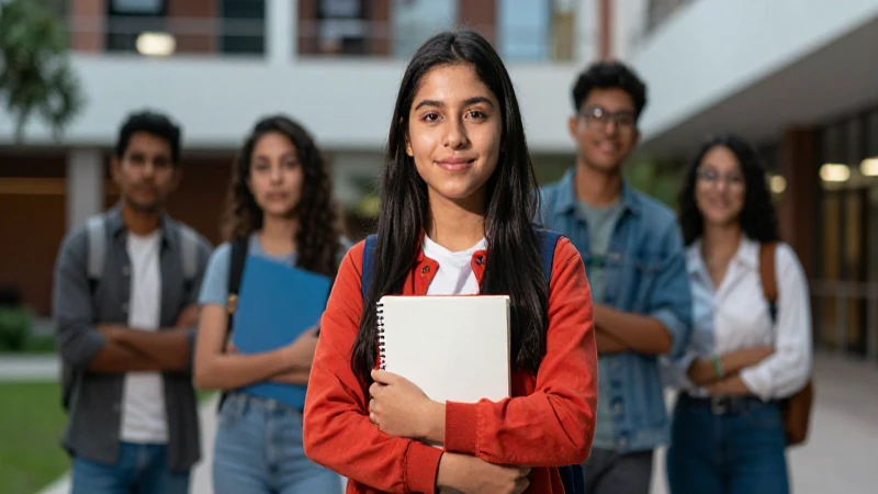 Retrato dinámico de estudiante mexicano en campus moderno