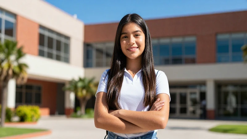 Estudiante mexicano vibrante en campus moderno