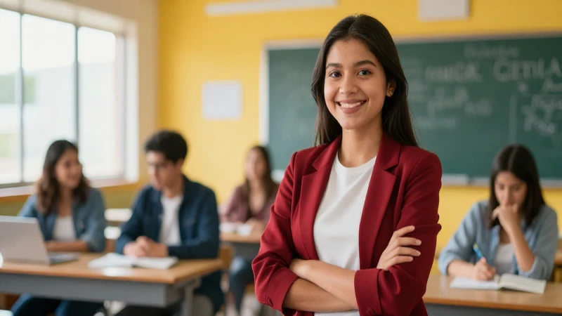 Estudiante mexicano en aula moderna y vibrante
