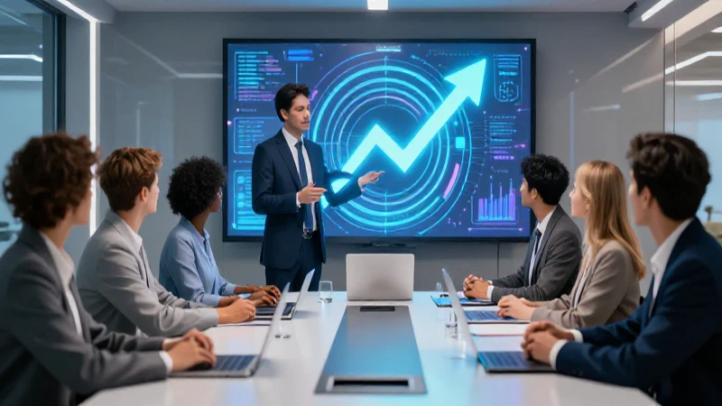 Facilitador moderno guía profesionales en sala tecnológica