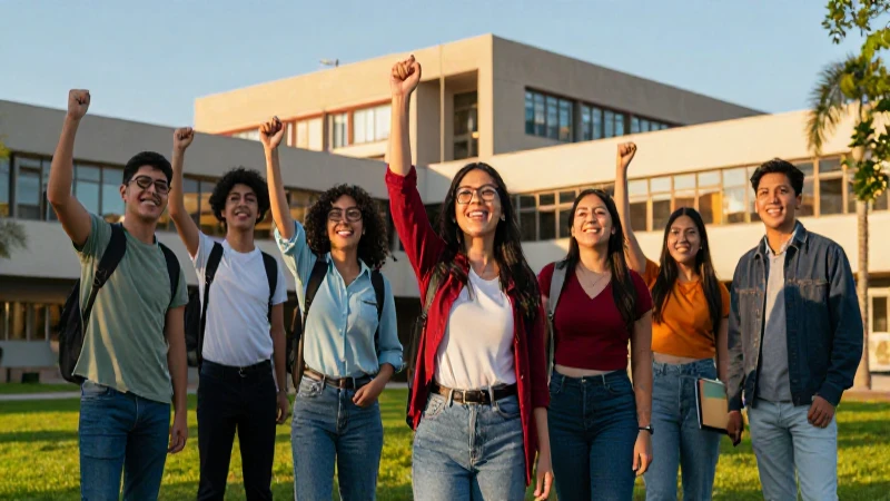 Qué cubre la gratuidad en la educación superior 4 Estudiantes universitarios celebran el éxito académico al atardecer