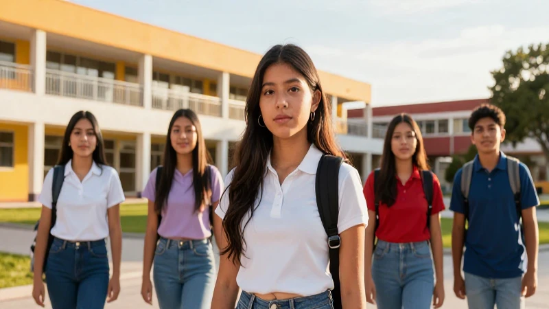 Estudiante mexicano seguro en campus moderno