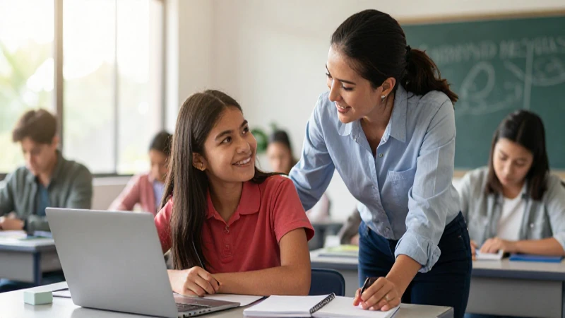 Estudiante mexicano aprende con profesor en clase moderna