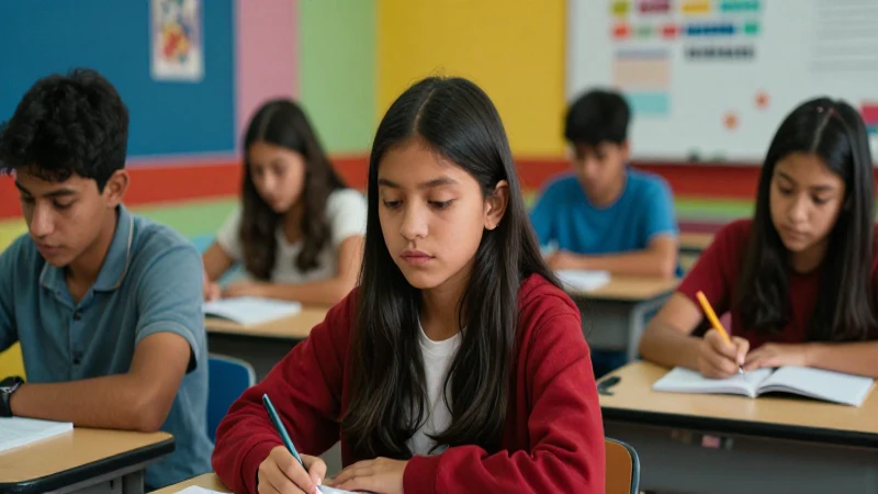 Estudiante mexicano concentrado en aula moderna