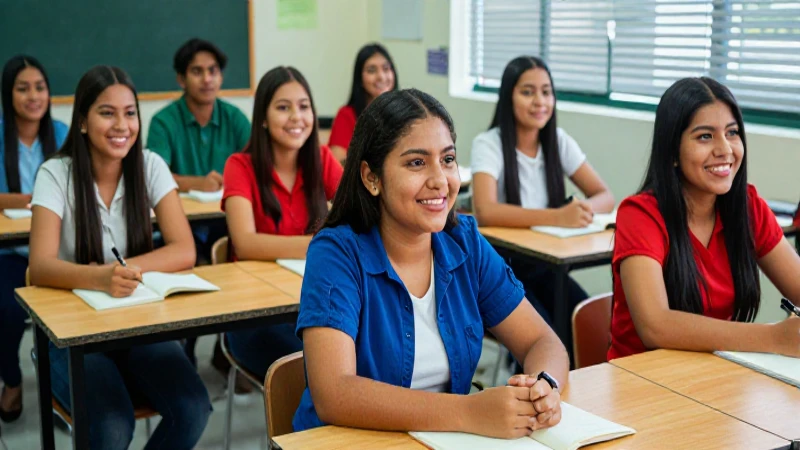 Estudiantes mexicanos alegres en un aula moderna