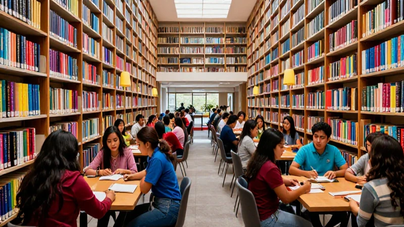 Estudiantes mexicanos colaboran en una biblioteca moderna