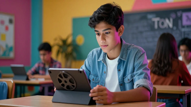 Estudiante mexicano joven con ambiente educativo vibrante