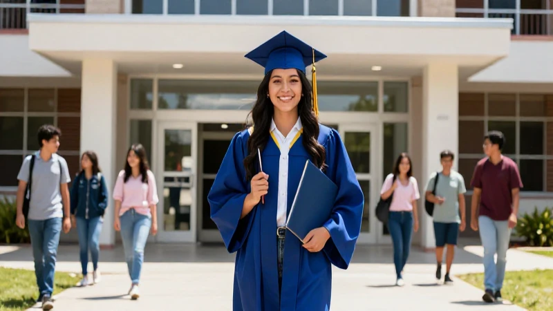 Graduado mexicano sonriente hacia la universidad
