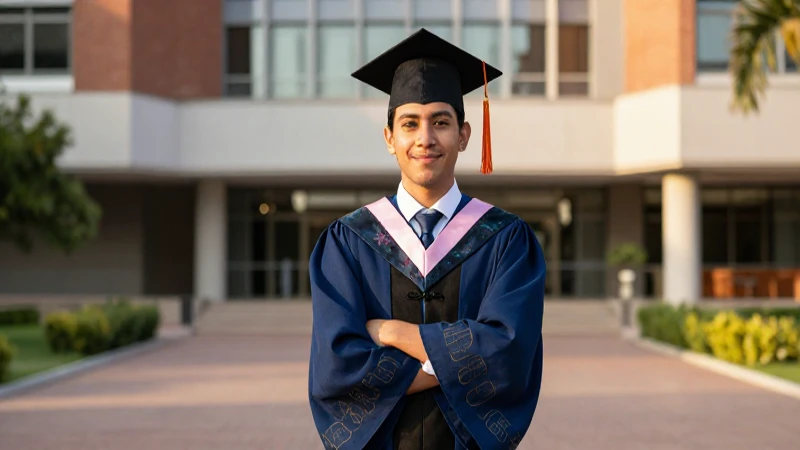 Joven mexicano graduado en campus moderno