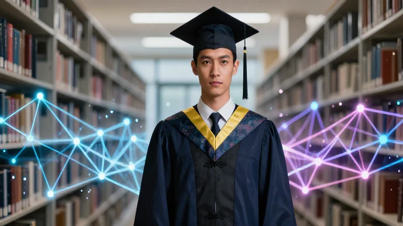Estudiante brillante inmerso en red de datos