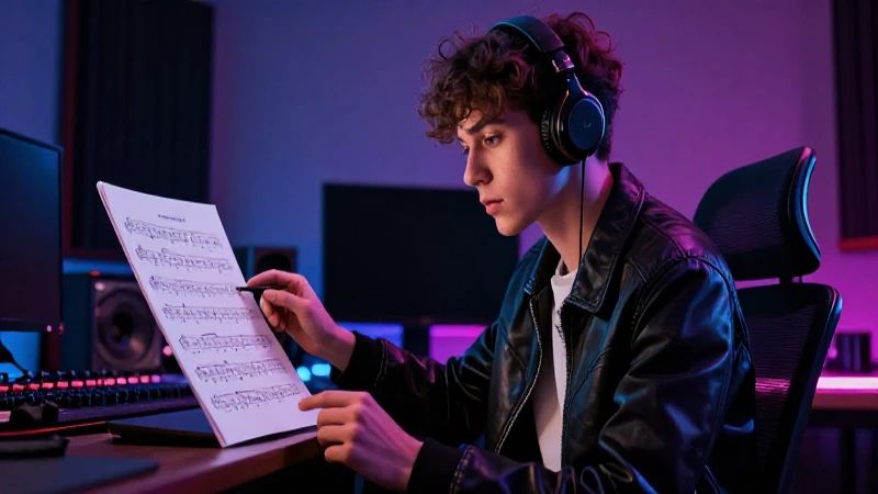 Músico moderno en estudio con iluminación dramática