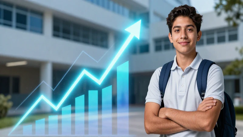 Estudiante mexicano exitoso, gráfico de crecimiento ascendente