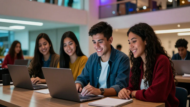 Estudiantes mexicanos en campus moderno