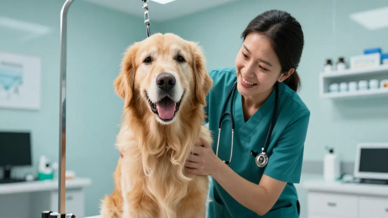 Veterinario atiende a feliz Golden Retriever
